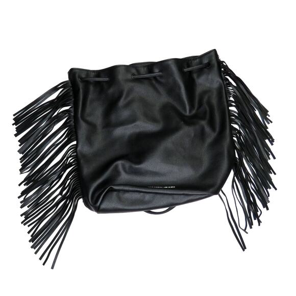 Y2k Victoria’s Secret Black Faux Leather Drawstring Tassel Backpack - Picture 7 of 12